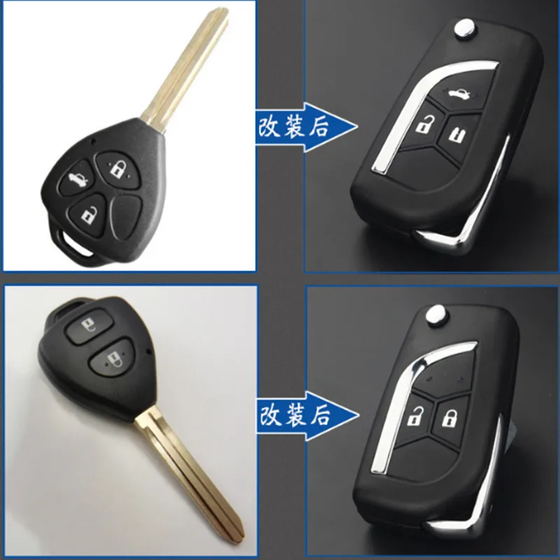 

DAKATU 2/3 Button ModifiedFlip Remote Key Case For Toyota Crown Corolla Camry RAV4 Reiz Key Shell with Toy43 Blade