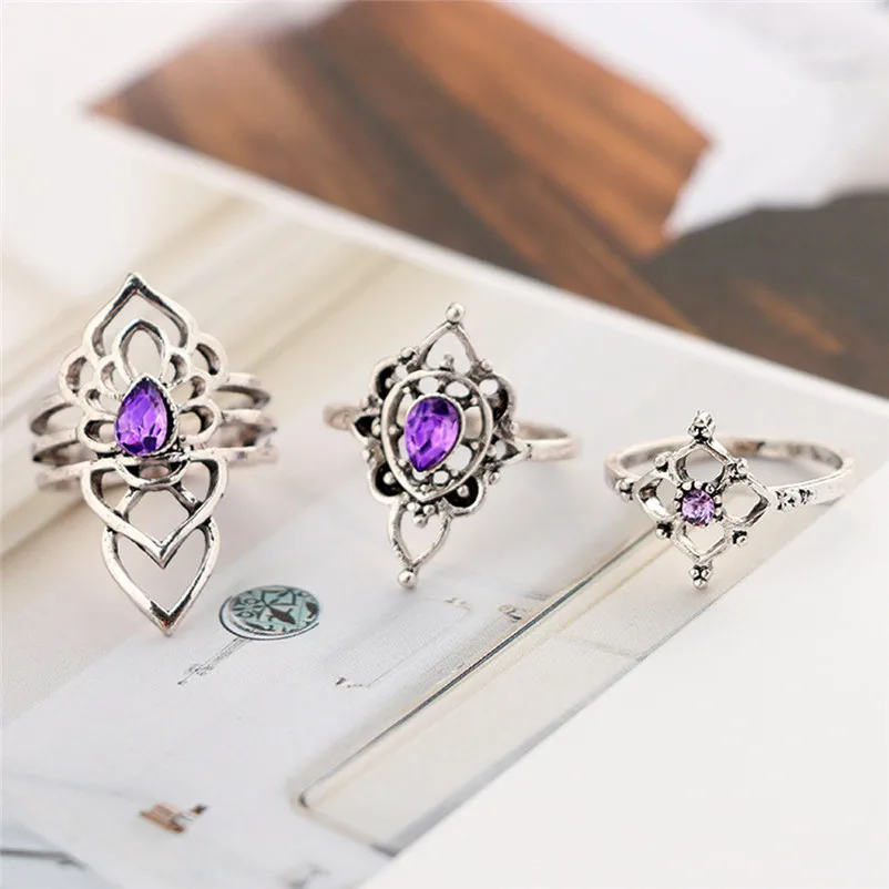 2018 New Arrival Fashion Natural Gemstone Fire Opal Ring Wedding Engagement Jewelry Retro Set Rings for women Ring Set J13#N (3)