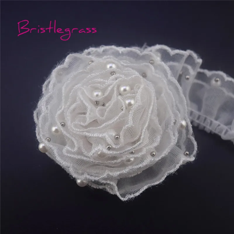 

BRISTLEGRASS 1 Yard 1.37" Pearl Beaded Frilly Ruffled Tulle Mesh Lace Trims Bridal Kids Tutu Wedding Dress Costume Sewing Crafts