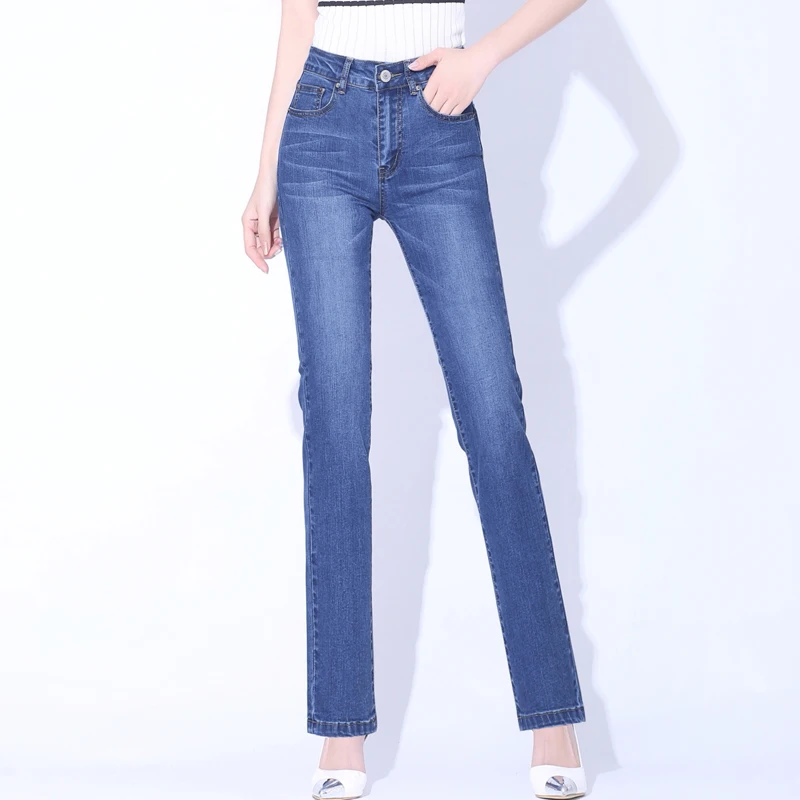 

2019 New Women Wide Leg Jeans Casual Loose Demin Pants Side Stripe Elastic Waist Trousers Long Pants Femme Pantalon
