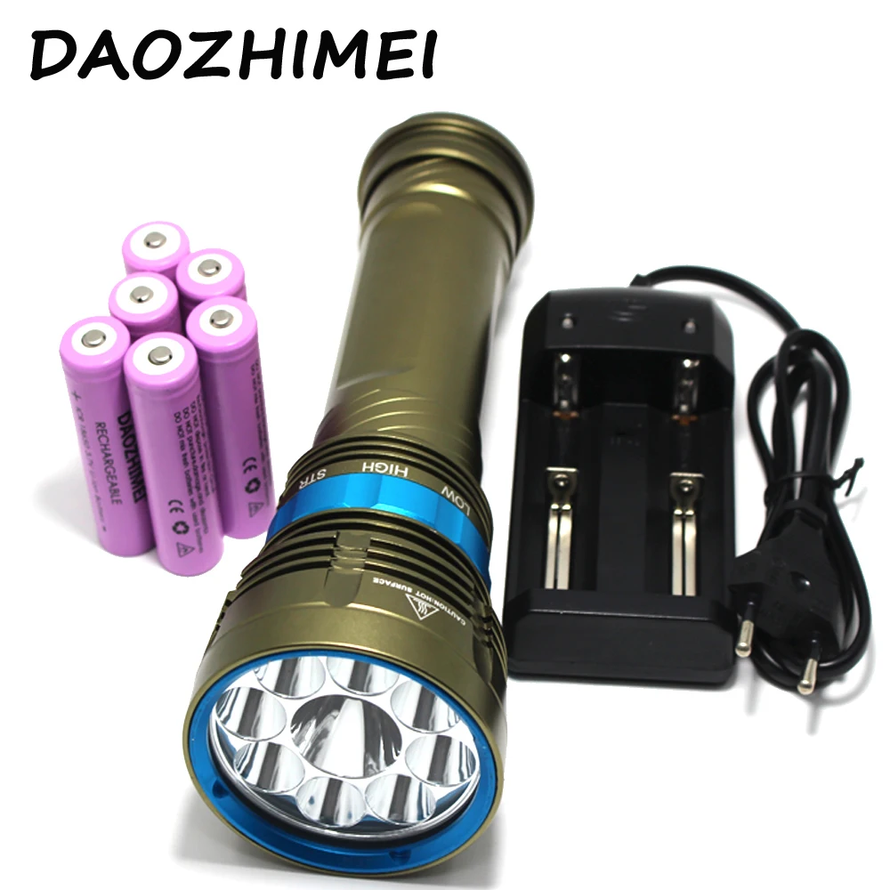 

100% Original 18000 Lumen Diving Flashlight Underwater 100M Waterproof Torch 9 x XM-L2 LED Flashlight + battery+charger