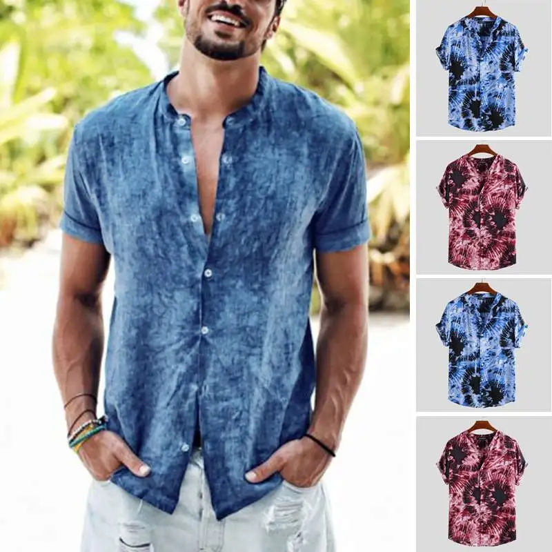 INCERUN Camisa Masculina Летняя мужская повседневная рубашка без воротника с коротким рукавом в стиле ретро пляжный Гавайский принт 2019 рубашка