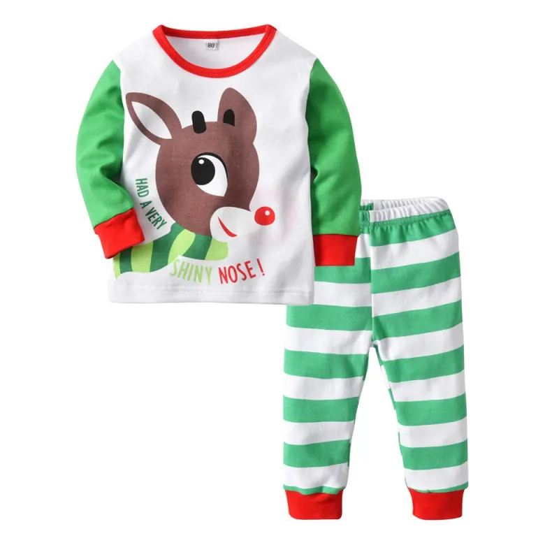 

Soft Baby Kid Girl Boy Pajamas Set Infant Clothes Cartoon Deer Long Sleeve Top+deer Striped Long Pants Kids Boys Girl Set