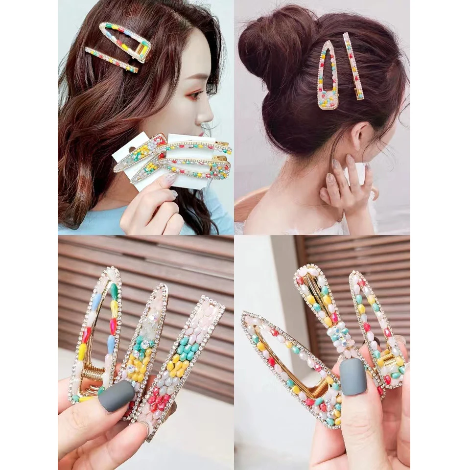 

Dvacaman 2019 New Sweet Colorful Beads Barrettes Geometric Hair Clip for Women Girls Cute Flower Hairpin Trendy Hair Accessories