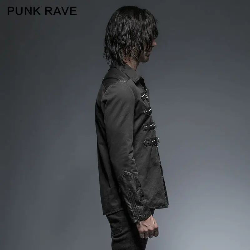 Панк рейв Рок Мода визуальный Kei Винтаж Heavey металл черный для мужчин Топ рубашка Y634 S-4XL