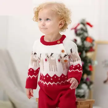 

Knitting Romper Baby Girl 2018 New Arrival Hot Organic Baby Clothes Cotton Fashion Christmas Moose Brand Jumpsuit For Children
