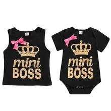 Детская летняя одежда для девочек новорожденных для маленьких девочек s без рукавов принт буквы футболка Повседневное Топы сестра комплекты одежды