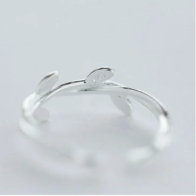 Женское серебряное кольцо ANENJERY Открытое с 925 пробы и листьями S R231|925 sterling silver