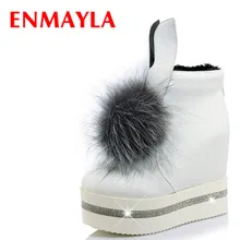 Airfour New Fur Ball Charms Shoes Woman High Heels Ankle Boots for Women Winter Warm Shoes 3 Colors White Shoes Fashion Boots