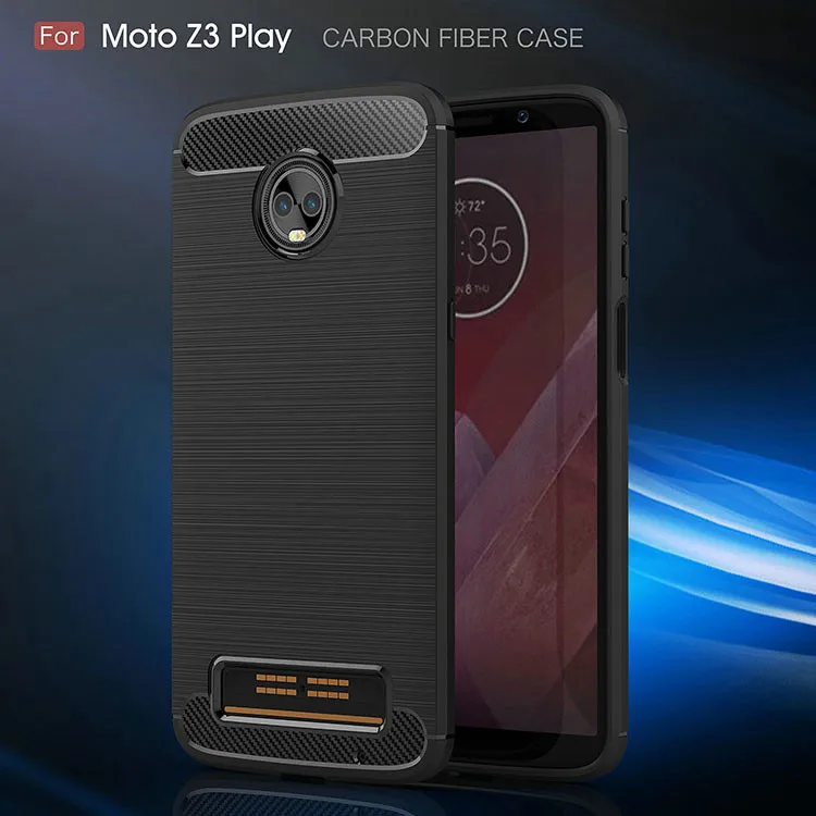 For Moto Z3 Plus Case Carbon Fibre Texture Brushed TPU Mobile Phone