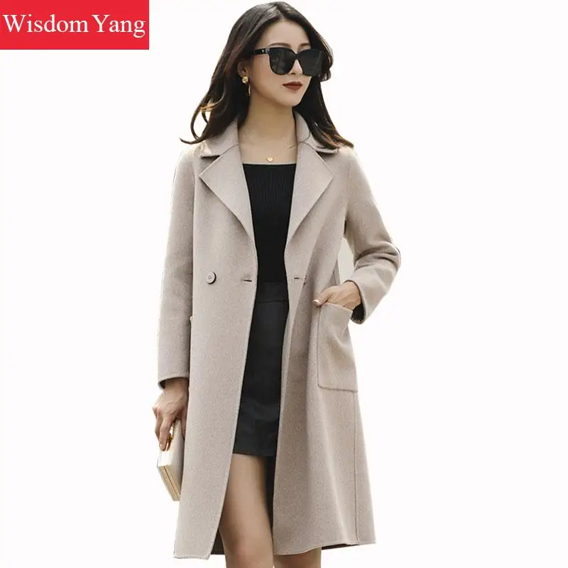 Elegant Gray Black Jacket Wool Women Coats Winter Warm