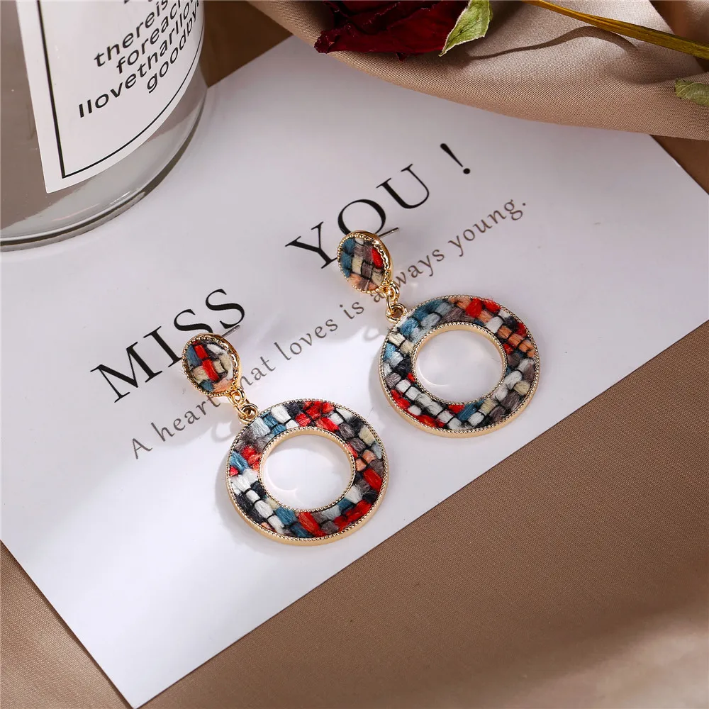 17KM Fashion Geometric Cotton Drop Earrings For Women Vintage Heart Round Triangle Dangle Earring Brincos Pendant Jewelry Gifts