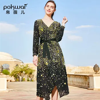 POKWAI Silk Dress High quality Spring And Summer New V-Neck Tie Slim Temperament Geometric Print Irregular Dress Female
POKWAI Silk Dress High quality Spring And Summer New V-Neck Tie Slim Temperament Geometric Print Irregular Dress Female