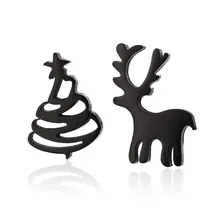 Черные Рождественские елочные украшения из нержавеющей стали, серьги с оленями для женщин, милые серьги-гвоздики с животными, серьги с оленями
