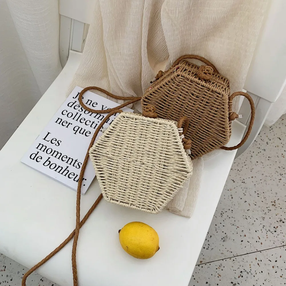 

2019 Fashion Hexagonal Straw Bags Summer Style Women Handbags Bohemian Rattan Crossbody Bags Handmade Woven Beach Bags Bolsa sac