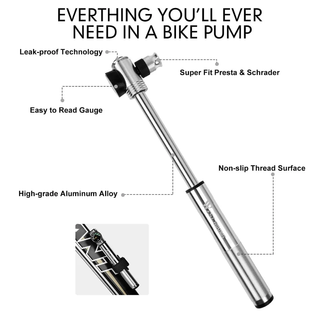 West Biking Велоспорт воздушный насос для велосипеда 300 высокое давление PSI алюминиевый сплав насос для накачки шин велосипедный насос с манометром велосипедные насосы