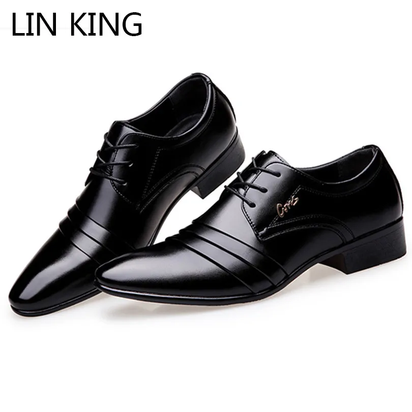 

LIN KING Plus Size Pu Leather Oxford Shoes For Men Dress Shoes Man Formal Shoes Lace Up Pointed Toe Male Business Wedding Shoes