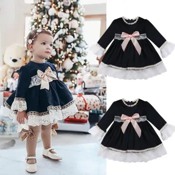 

Fashion Baby Kids Girl Summer Dress Lace Floral Bow Knot Sundress Party Wedding Pageant Clothes Long Sleeve Lace Princess Dress