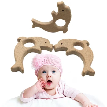 

OOTDTY 1PC Safe Baby Wood Teether Animal Dolphin Shape Teething Nursing Natural Wooden Toy DIY Pendant Kid Gift Infant Oral Care