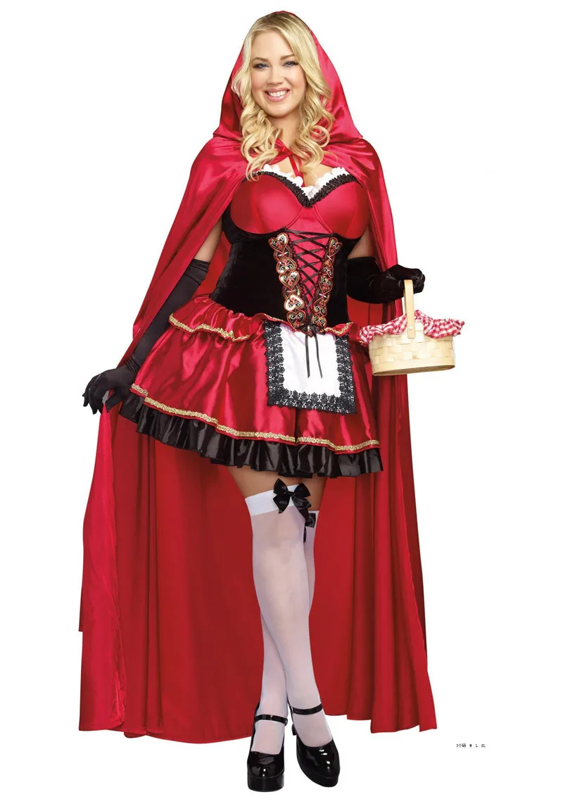 

Sexy Adult Little Red Riding Hood Costume For Women Halloween Fairy Tale Princess Cosplay Female Fancy Dress + Cloak