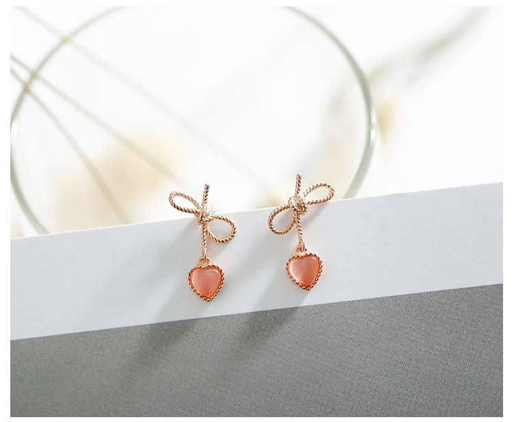 rose gold heart-shaped cat eye silver drop earrings 01