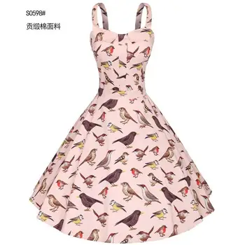 

Europe and America summer Vintage Hepburn Accept waist harness Plus fertilizer was thin Slim Birds printing cute woman dresss