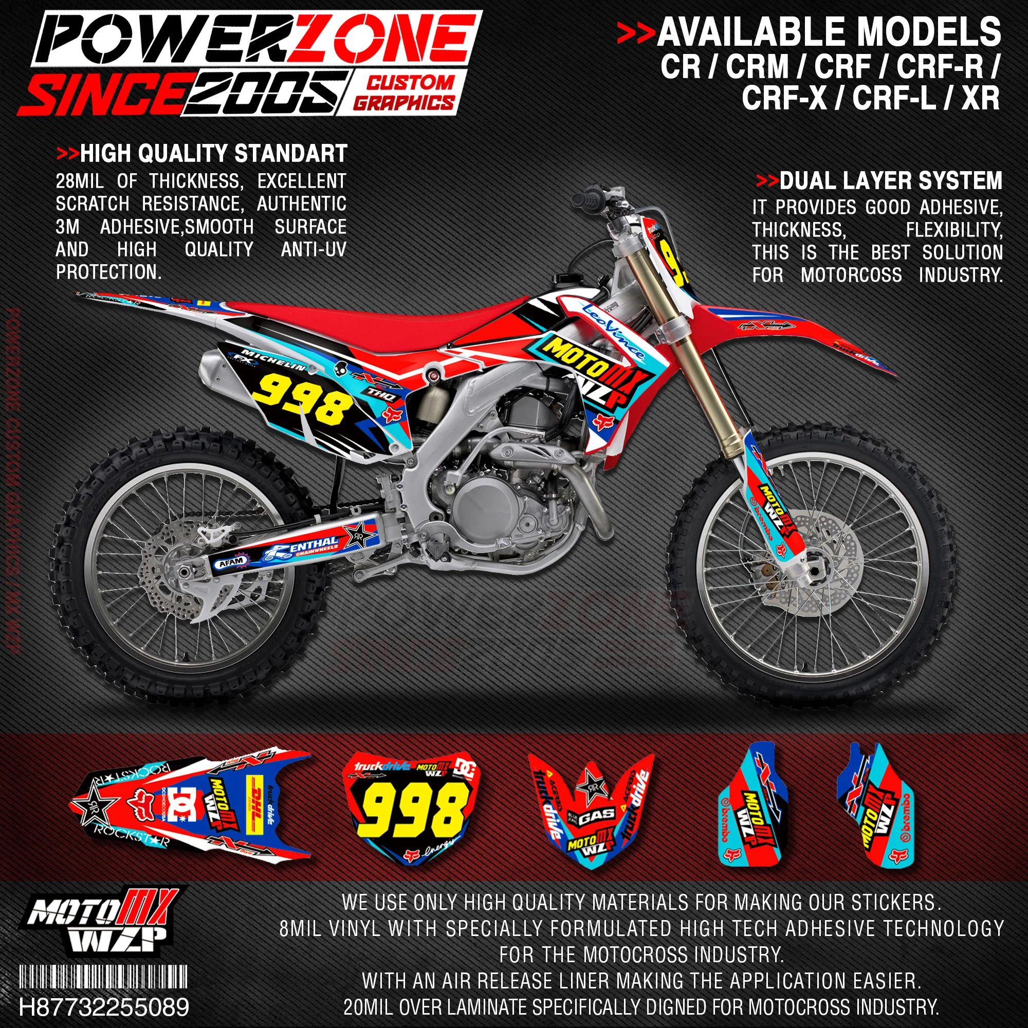 PowerZone Custom Team Graphics деколи для фона 3 м Набор наклеек HONDA CRF250R 2014 2017 CRF450R 2013 2016