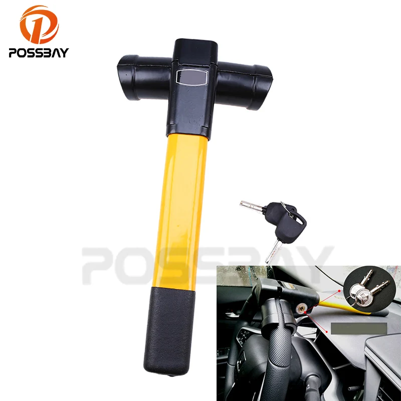 POSSBAY Universal Car Anti Theft Steering Wheel Lock Security Airbag Locks With 2 Keys Portable