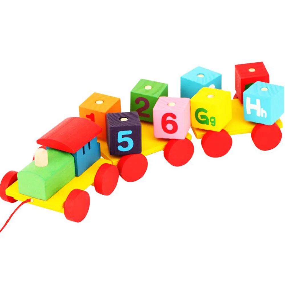 

Colorful Cartoon Rotation Blocks Pulling Train Set With Number And Alphabet Cube Classic Wooden Toddler Toy