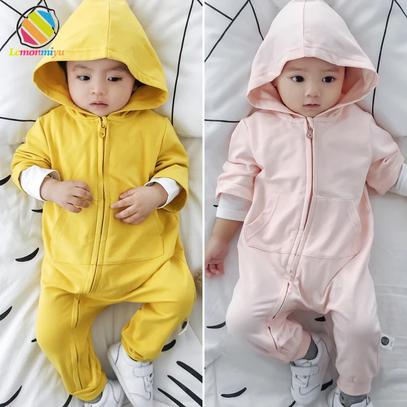 

Lemonmiyu Toddler Baby Rompers For Newborns Full Sleeve Cotton Baby Jumpsuits Hooded Zipper Casual Fashion Unisex Baby Overalls