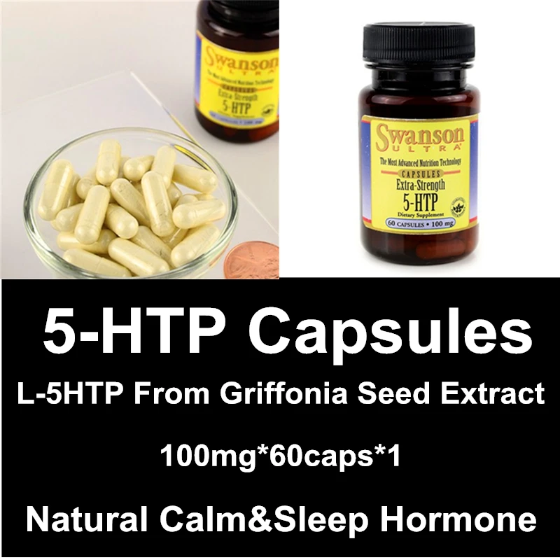 

Natural 5-HTP Capsules Griffonia Seed Extract Hormone L-5HTP Caps Help Calm Sleep Dietary Supplements Management Mood