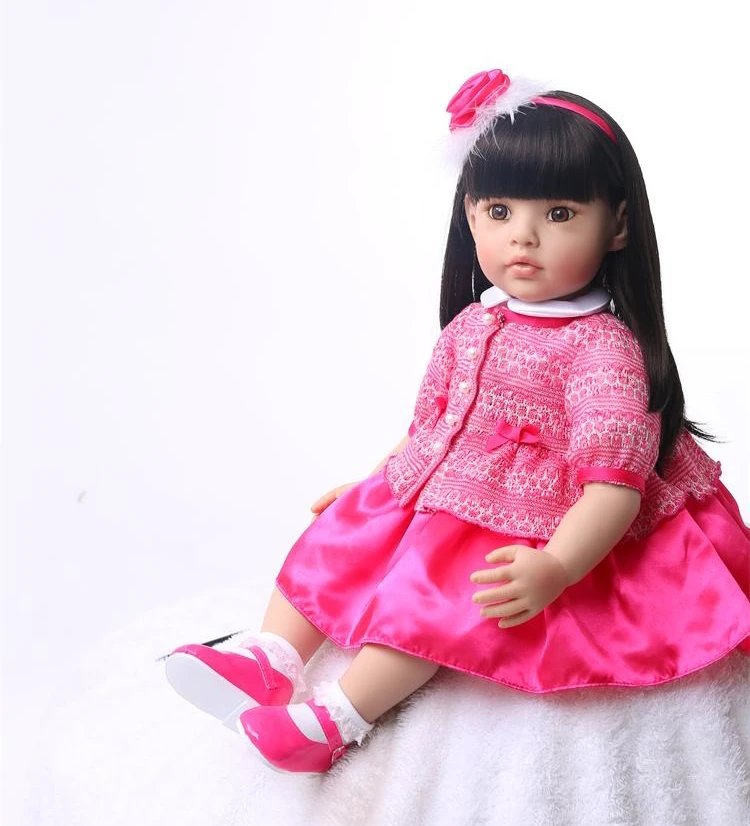 

24 inch 60cm Silicone Reborn Baby Dolls Alive Lifelike Brown Wig Real Dolls Realistic Kids Reborn Babies Girl Toys Birthday Gift
