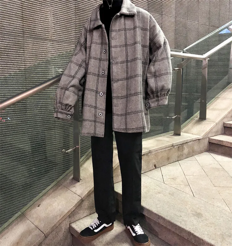 Осень и зима новая мужская куртка Корейская версия шерстяной ветровки Ins супер пламя рубашка клетчатая повседневная куртка M-XL