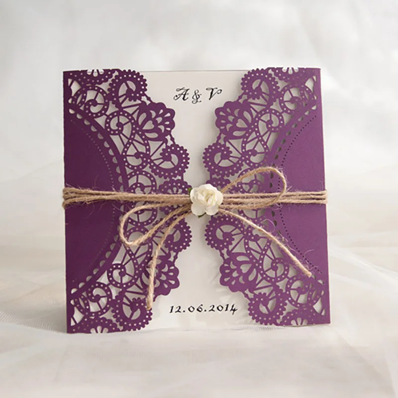 

Wholesale 100 Pack Purple Flower decoration Small bouquet New Year festival Invitations Cards customize Blank Wedding Invitation