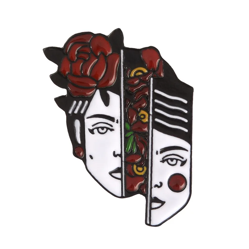

Free Shipping New Cartoon Cute Metal EnamelCreative split girl alloy acrylic drip brooch shirt canvas bag Accessories