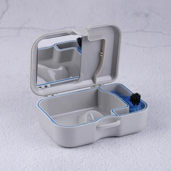 

1pc Denture Box False Teeth Storage Box Case With Mirror and Clean Brush Denture Care