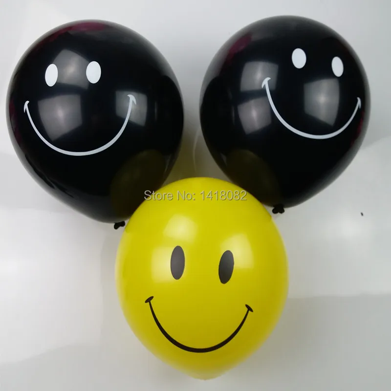 

100pcs 12 Inch Giant Smile Balloon yellow black Premium Helium Quality Weddings and parties Creative decoration balloons