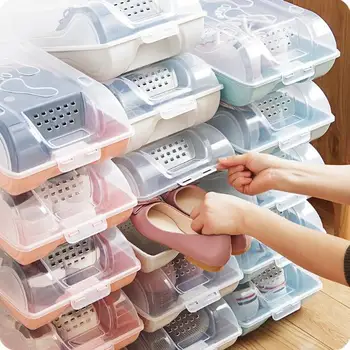 

Transparent Plastic Shoes Storage Box Dustproof Stacked Boxes Thickened Shoes Organizer