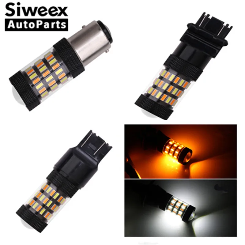 2 шт. 60 SMD 4014 1157 3157 7443 двухцветный белый/янтарный Автомобильный светодиодный