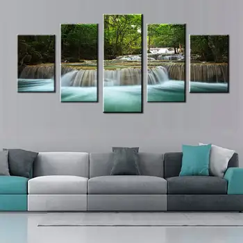 

Waterfall Sunset Forest Trees Landscape Artwork Picture Painting Giclee Canvas Print on Canvas Wall Art for Living Room Decor