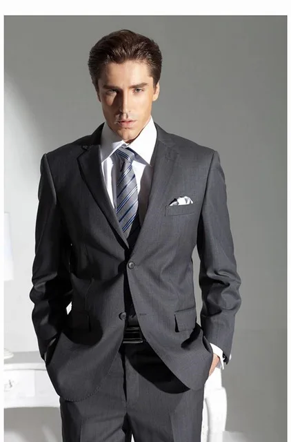 

Custom Made Casual Grey Slim Fit Men Suit 2pieces (Jacket+Pant+Tie) Groom Tuxedos Groomsmen Wear Wedding Blazer Suits For Men