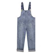 Women Denim Jumpsuits New Casual Ripped Hole Loose Denim Overalls Slim Female High waist Washed Nine pants Overalls Women JIA208
