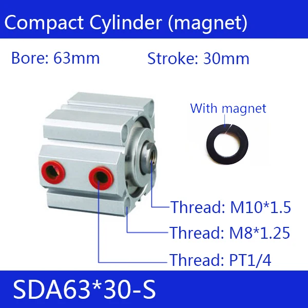 SDA63*30-S Free shipping 63mm Bore 30mm Stroke Compact Air Cylinders SDA63X30-S Dual Action Air Pneumatic Cylinder SDA63*30-S Free shipping 63mm Bore 30mm Stroke Compact Air Cylinders SDA63X30-S Dual Action Air Pneumatic Cylinder