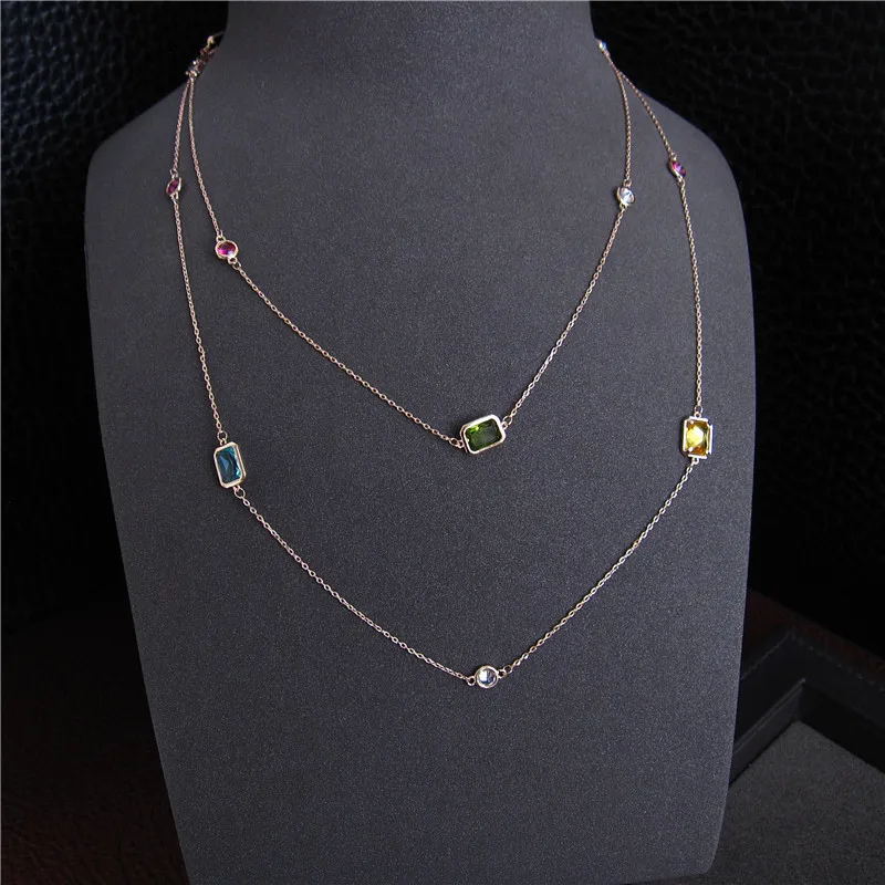 

Fashion multicolour crystal stones necklace,women's colourful long sweater chain dress party accessories P1179