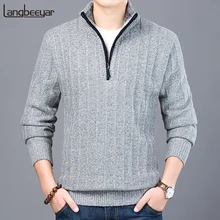 Модный брендовый мужской свитер, пуловер на молнии, облегающие вязаные Джемперы, толстая Осенняя повседневная одежда в Корейском стиле для мужчин