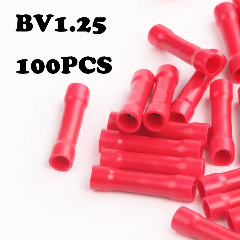 100 шт. BV1.25 22-16awg изолированный прямой провод стыковой соединитель электрического