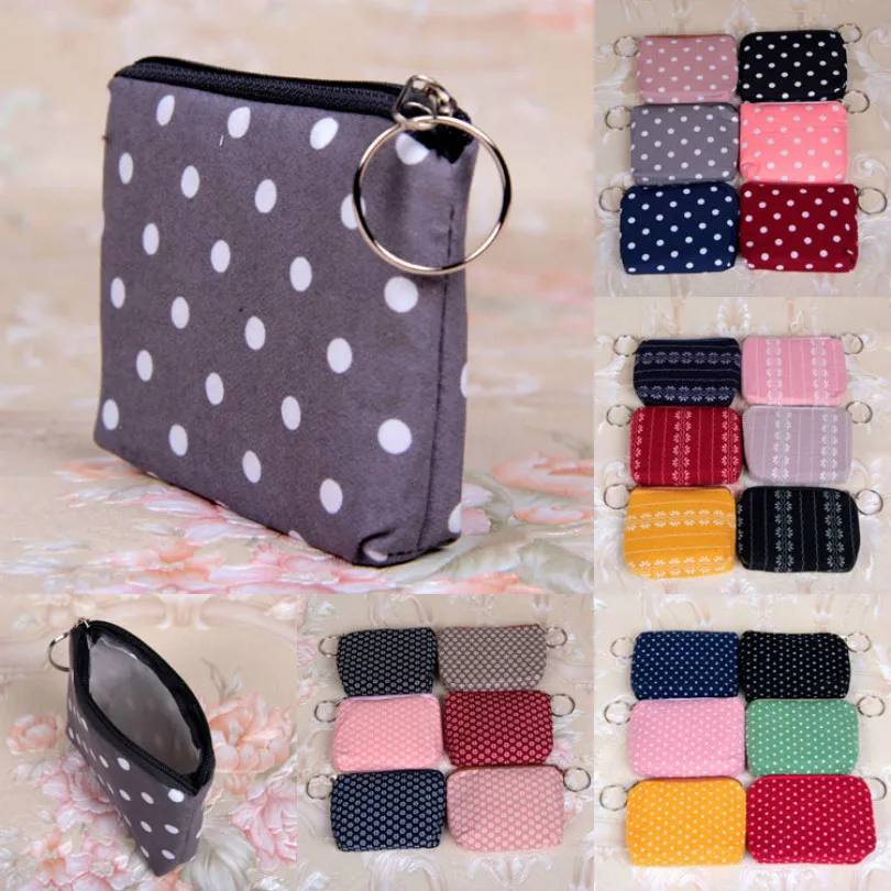 

Girls Floral Cloth Wallet Lady Coin Bag new women fashion dot cotton fabric Keychain key case kid square purse for students gift