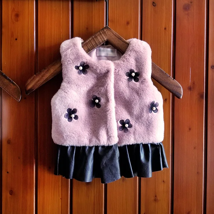 Baby Girls Autumn Winter Floral Wool Vests Children O Neck Appliques