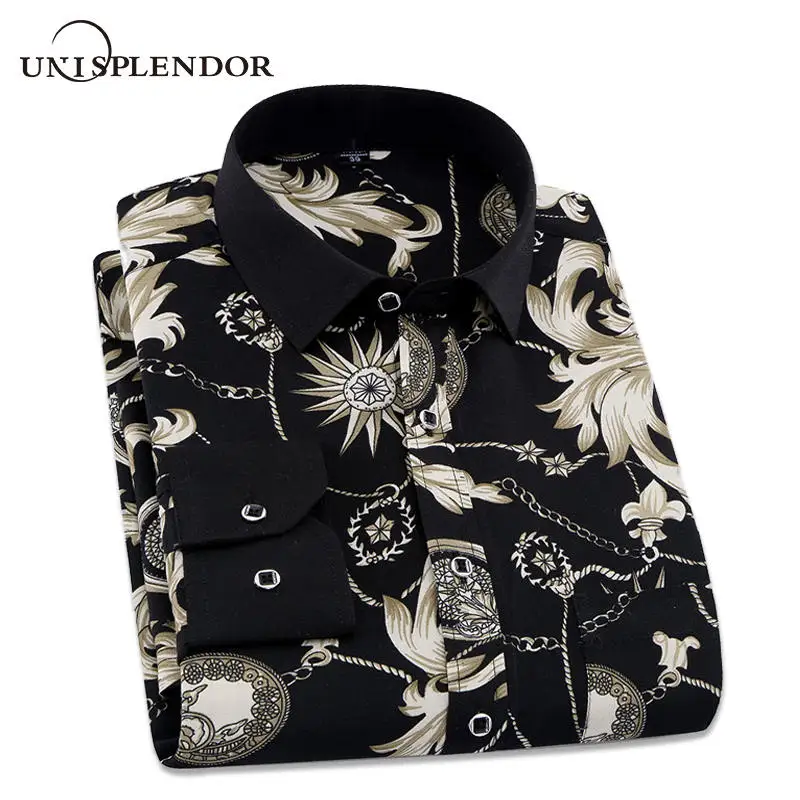 

2019 New Arrival Men Shirts Slim Fit Long Sleeve Man Shirt Spring Male Camisa Printed Homme Dress Shirts Mans's Outwears YN10251