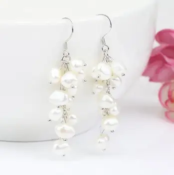 

Perfect Real Pearl Earrings,AA 6-7MM Baroque Shaper Genuine Freshwater Pearl S925 Sterling Silvers Dangle Earrings New Fr